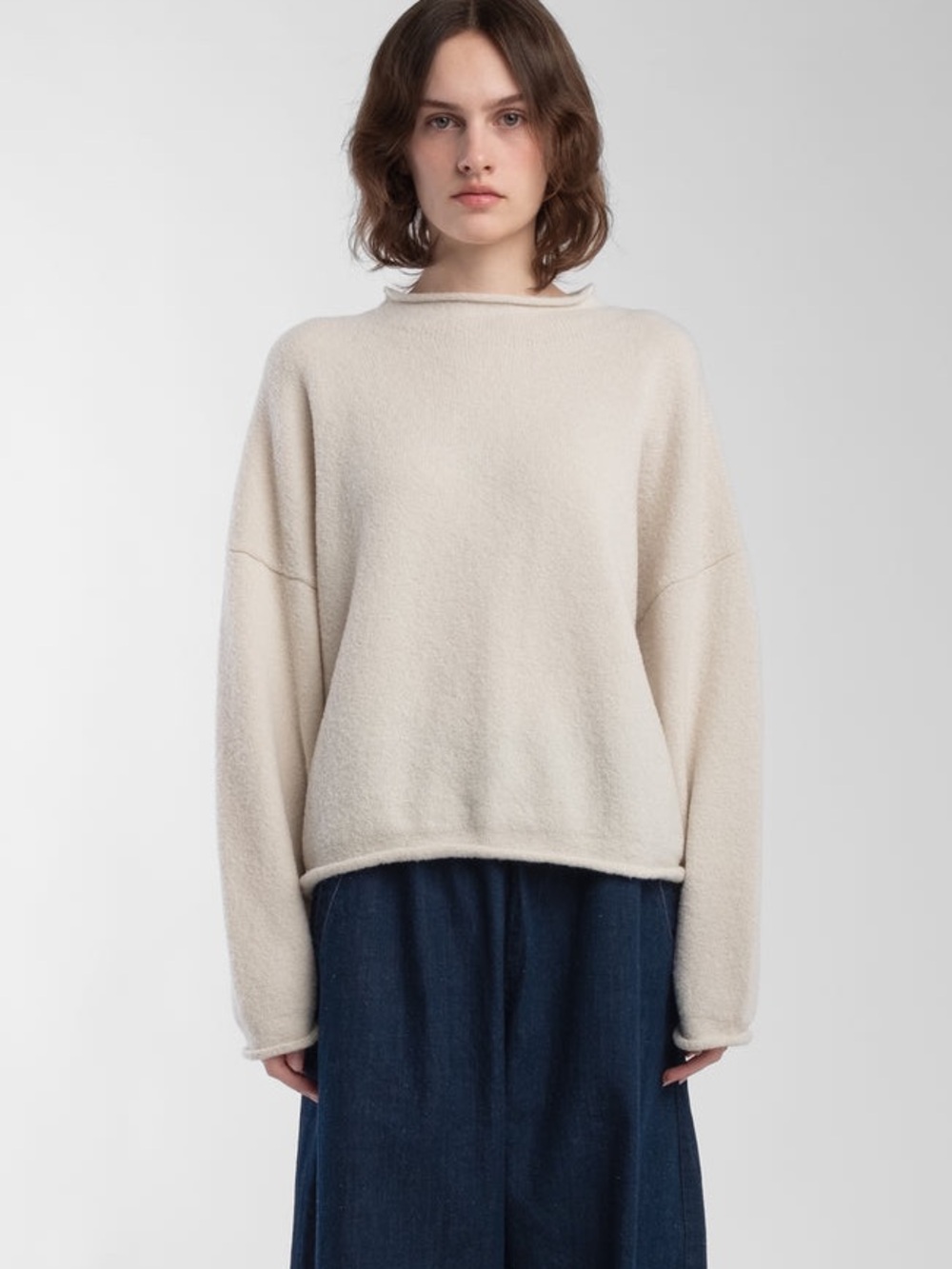 Micaela Greg Cream Boucle Rolled Sweater